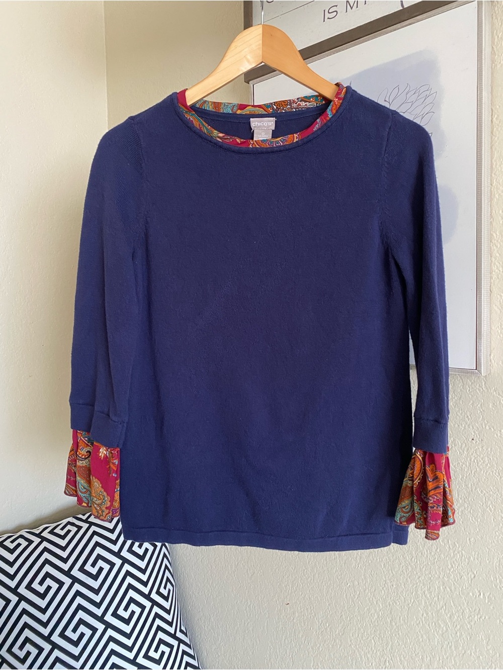 Chico's Navy Blue Paisley Layered Look Knit Top Size 0 (US Small)